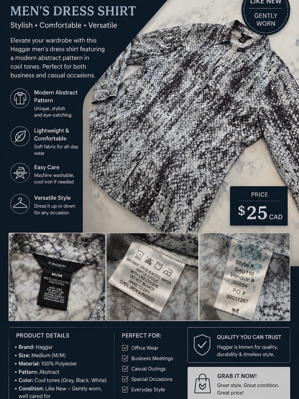 Haggar Men's V-Neck Sweater — Gray, Black, White